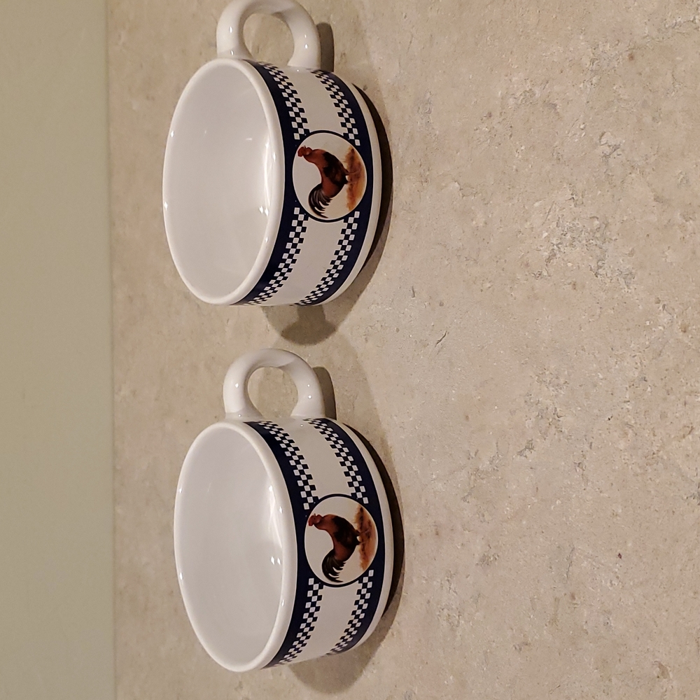 Set of 2.  Houston Harvest Rooster Handel Soup Mugs.